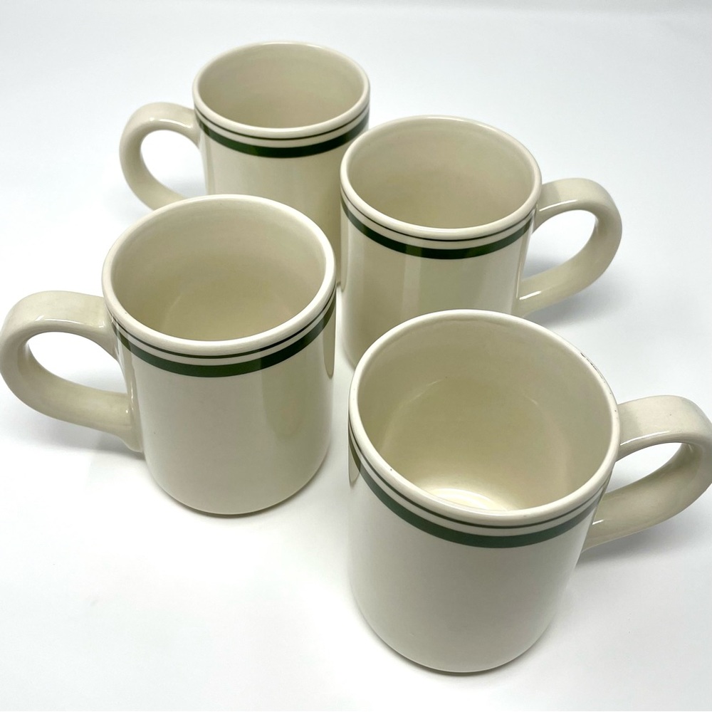 Gibson Housewares Vintage Coffee Mugs Restaurant Ware Cream with Green Stripes